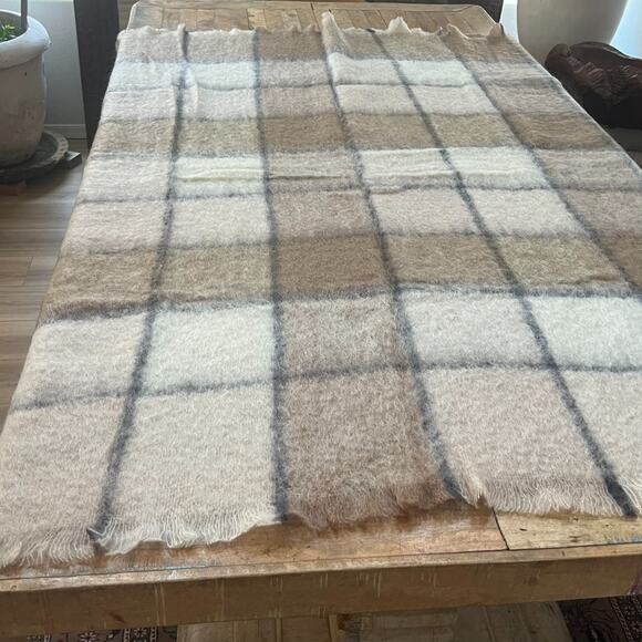 Super Soft Throw Blanket Mohair Wool Blend Brown Plaid Made in South Africa